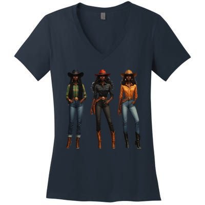 Black Cowgirl Western Rodeo Melanin Black History Texas Women's V-Neck T-Shirt