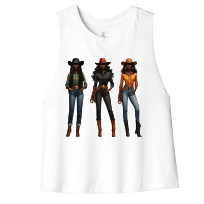 Black Cowgirl Western Rodeo Melanin Black History Texas Women's Racerback Cropped Tank