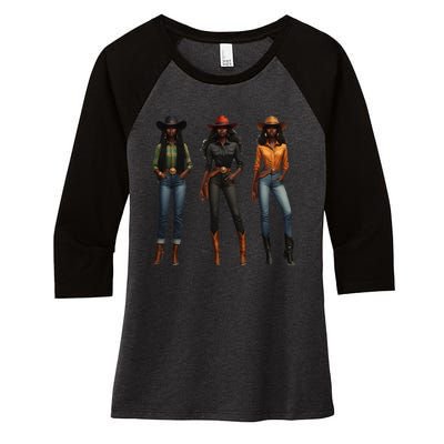 Black Cowgirl Western Rodeo Melanin Black History Texas Women's Tri-Blend 3/4-Sleeve Raglan Shirt