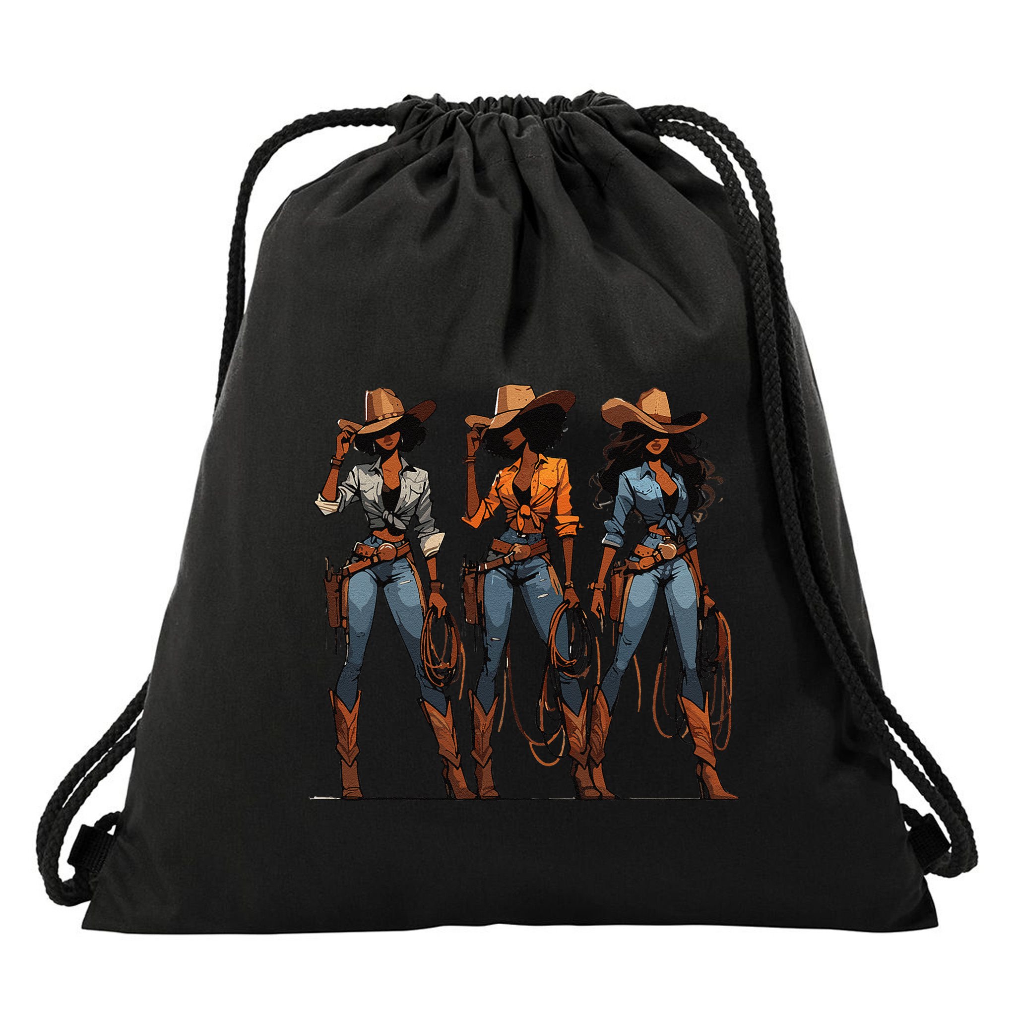 Black Cowgirl Western Rodeo Melanin Black History Texas Drawstring Bag