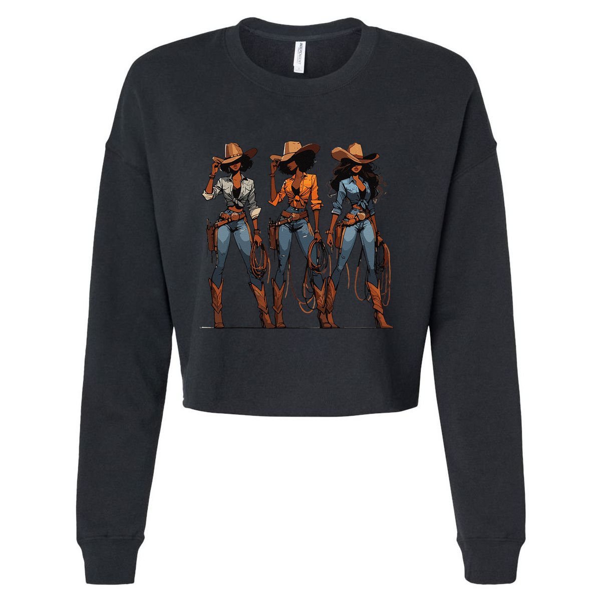 Black Cowgirl Western Rodeo Melanin Black History Texas Cropped Pullover Crew