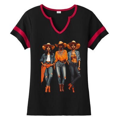 Black Cowgirl Western Rodeo Melanin Black History Texas Ladies Halftime Notch Neck Tee