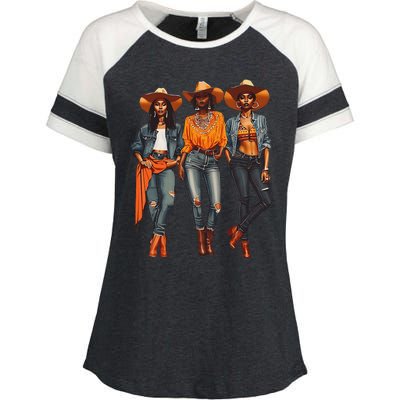 Black Cowgirl Western Rodeo Melanin Black History Texas Enza Ladies Jersey Colorblock Tee