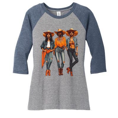 Black Cowgirl Western Rodeo Melanin Black History Texas Women's Tri-Blend 3/4-Sleeve Raglan Shirt