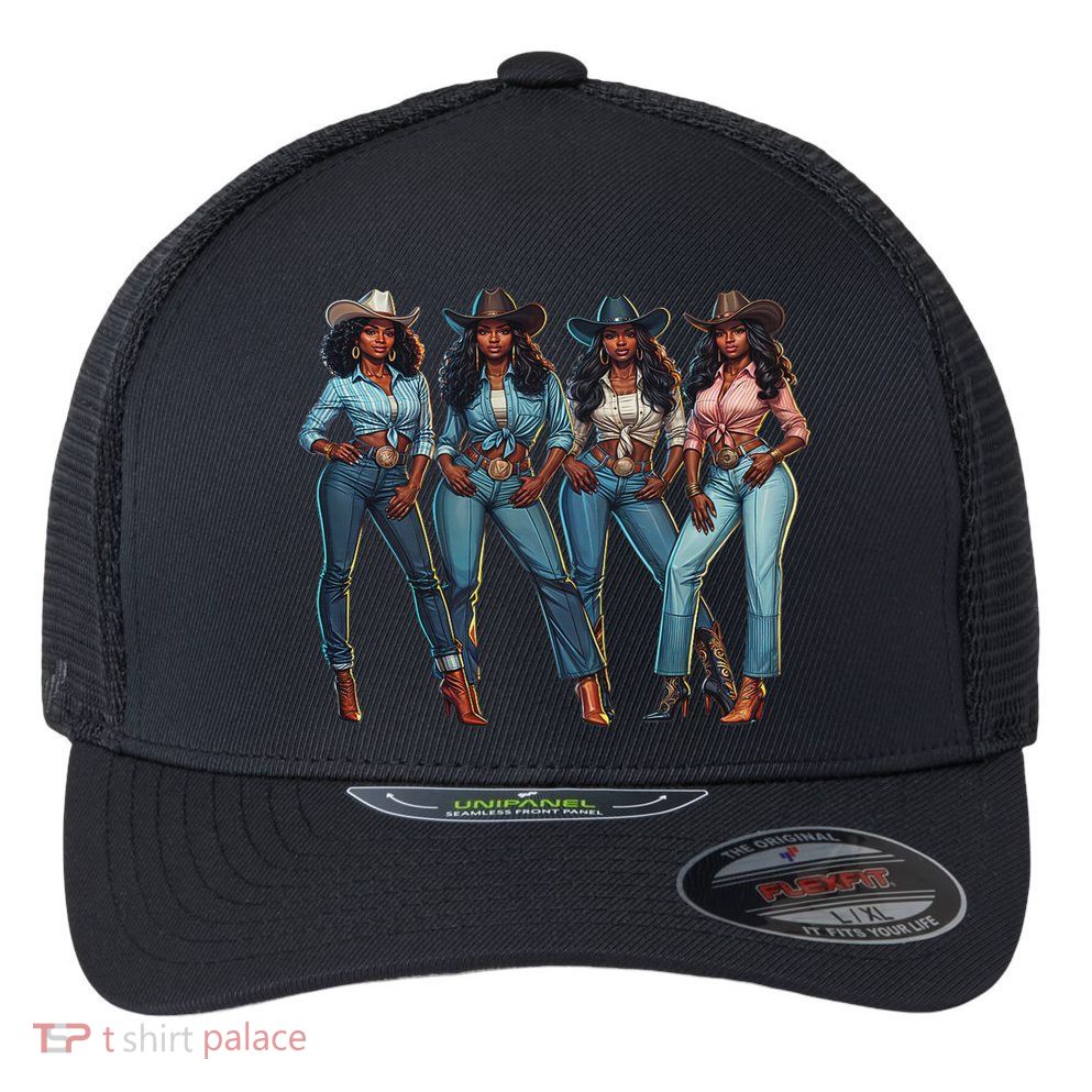 Black Cowgirl Western Rodeo Melanin Qween Black Girl Flexfit Unipanel Trucker Cap