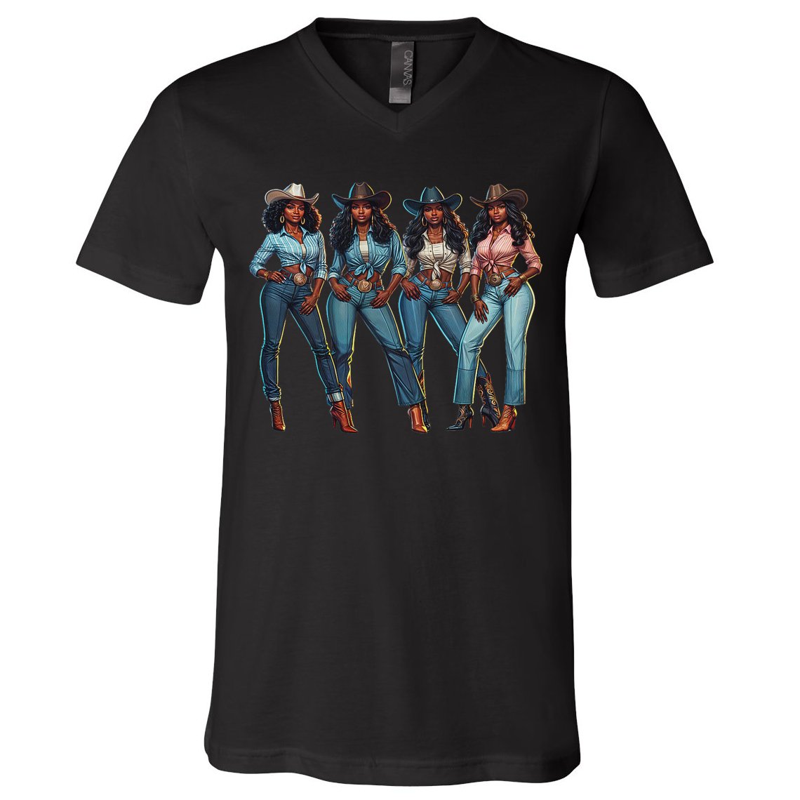 Black Cowgirl Western Rodeo Melanin Qween Black Girl V-Neck T-Shirt