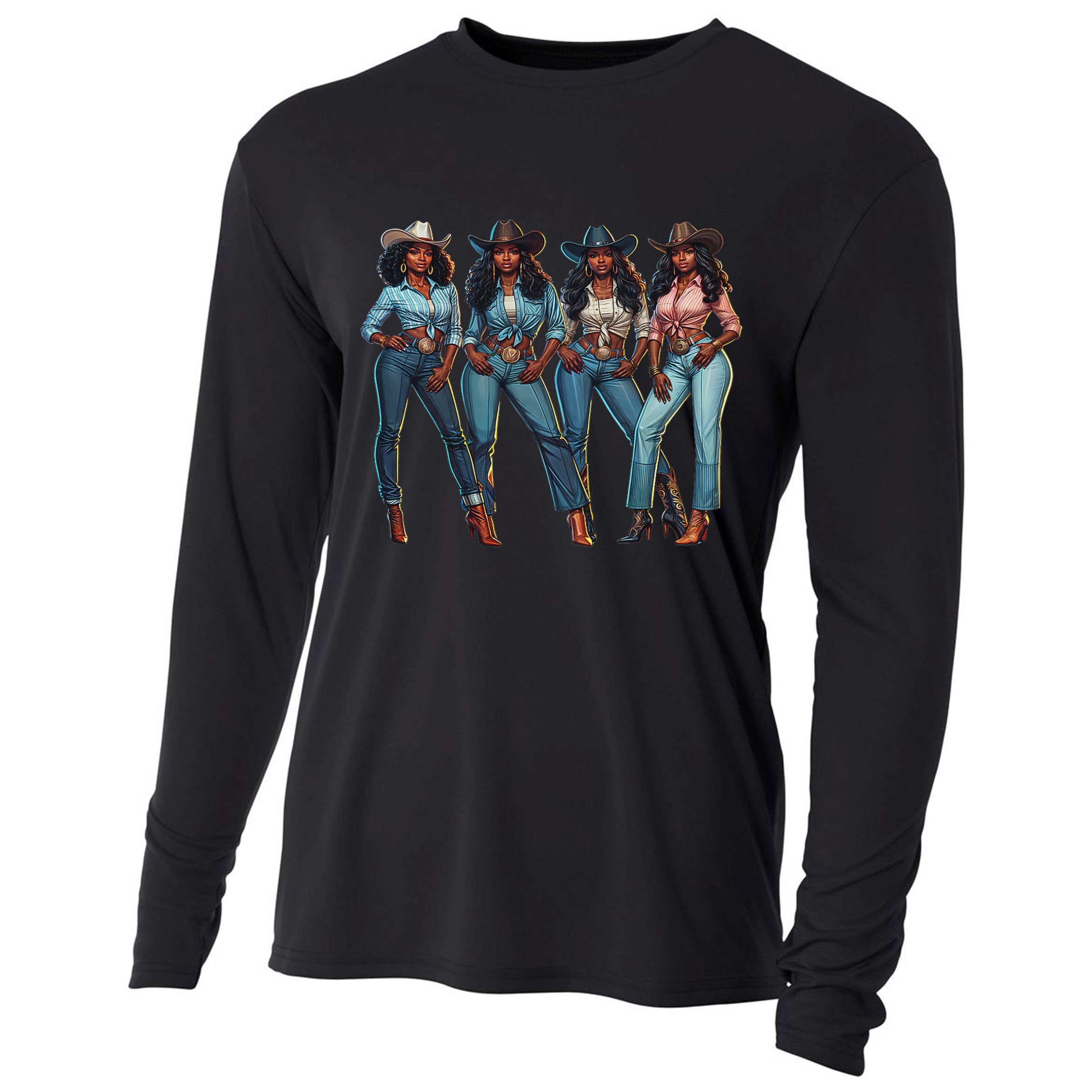 Black Cowgirl Western Rodeo Melanin Qween Black Girl Cooling Performance Long Sleeve Crew