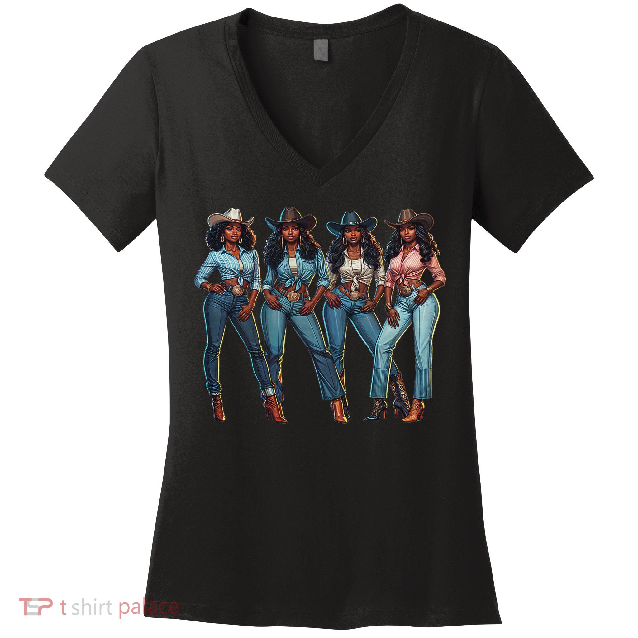 Black Cowgirl Western Rodeo Melanin Qween Black Girl Women's V-Neck T-Shirt