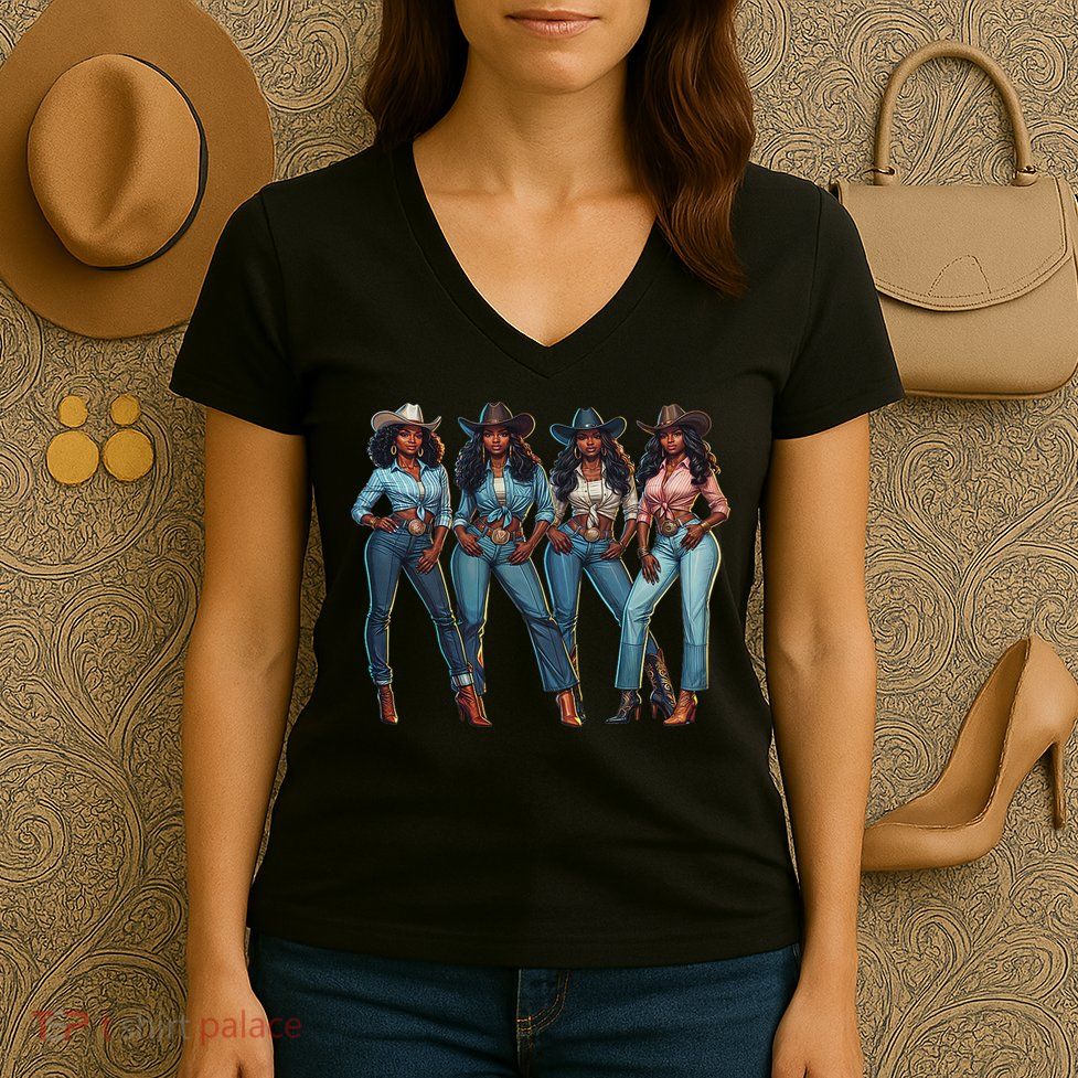 Black Cowgirl Western Rodeo Melanin Qween Black Girl Women's V-Neck T-Shirt