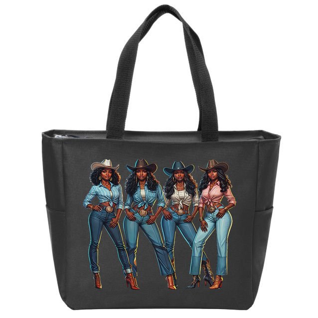 Black Cowgirl Western Rodeo Melanin Qween Black Girl Zip Tote Bag