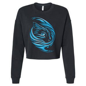 Blue Cat Wave For Kamala 47 Funny Cat Ladies Harris 2024 Cropped Pullover Crew