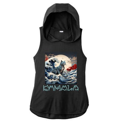 Blue Cats Wave For Kamala Funny Catzilla Ladies PosiCharge Tri-Blend Wicking Draft Hoodie Tank