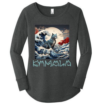 Blue Cats Wave For Kamala Funny Catzilla Women's Perfect Tri Tunic Long Sleeve Shirt