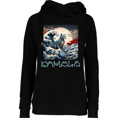 Blue Cats Wave For Kamala Funny Catzilla Womens Funnel Neck Pullover Hood