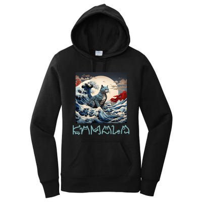 Blue Cats Wave For Kamala Funny Catzilla Women's Pullover Hoodie