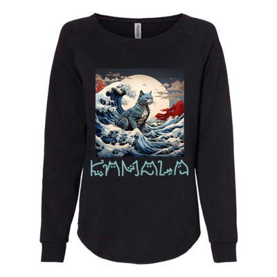 Blue Cats Wave For Kamala Funny Catzilla Womens California Wash Sweatshirt