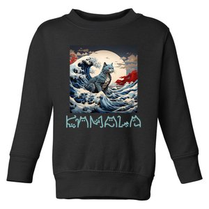 Blue Cats Wave For Kamala Funny Catzilla Toddler Sweatshirt