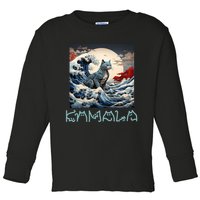 Blue Cats Wave For Kamala Funny Catzilla Toddler Long Sleeve Shirt