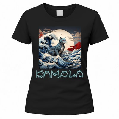 Blue Cats Wave For Kamala Funny Catzilla Women's T-Shirt