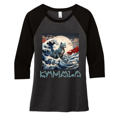 Blue Cats Wave For Kamala Funny Catzilla Women's Tri-Blend 3/4-Sleeve Raglan Shirt