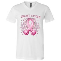 Breast Cancer Warrior Fighter V-Neck T-Shirt