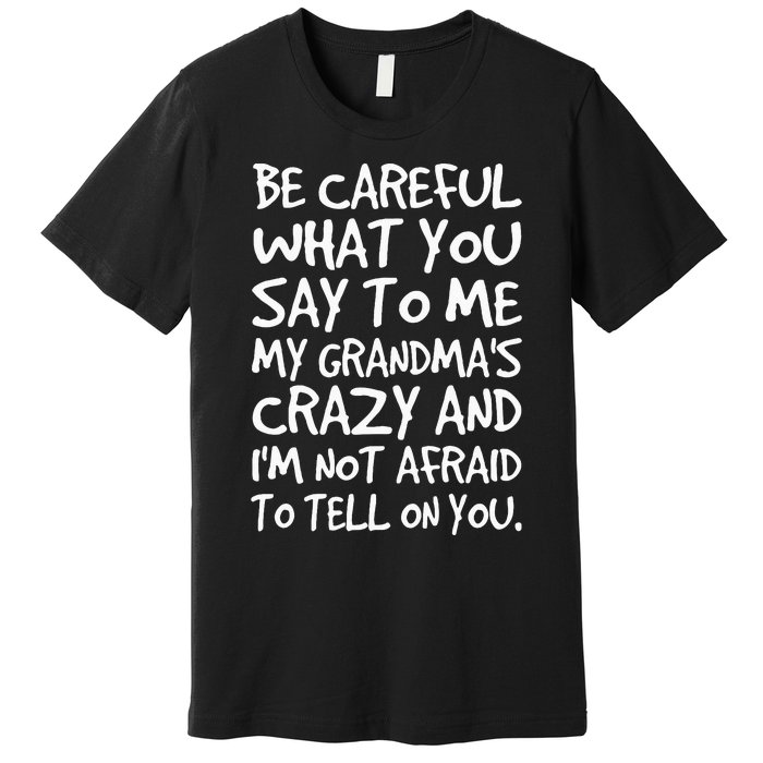 Be Careful What You Say To Me My Grandmas Crazy Funny Family Premium T-Shirt