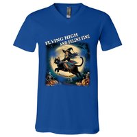 Black Cat Witch Full Moon Vintage Halloween Feline Rider Gift V-Neck T-Shirt