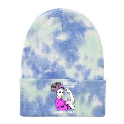 Breast Cancer Warrior Unbreakable Breast Cancer Awareness Cool Gift Tie Dye 12in Knit Beanie