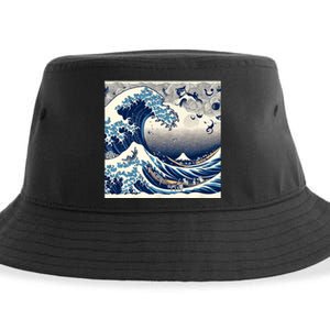 Blue Cats Wave For Kamala Funny Cat Ladies Sustainable Bucket Hat