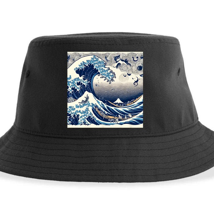 Blue Cats Wave For Kamala Funny Cat Ladies Sustainable Bucket Hat