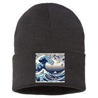 Blue Cats Wave For Kamala Funny Cat Ladies Sustainable Knit Beanie