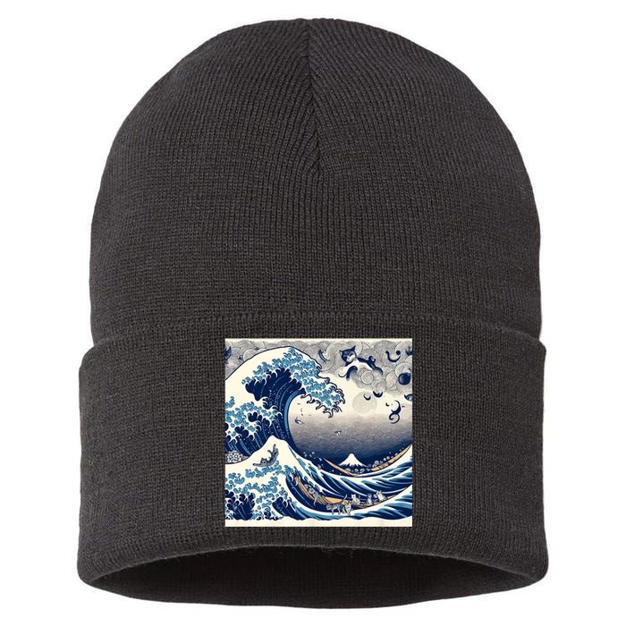 Blue Cats Wave For Kamala Funny Cat Ladies Sustainable Knit Beanie