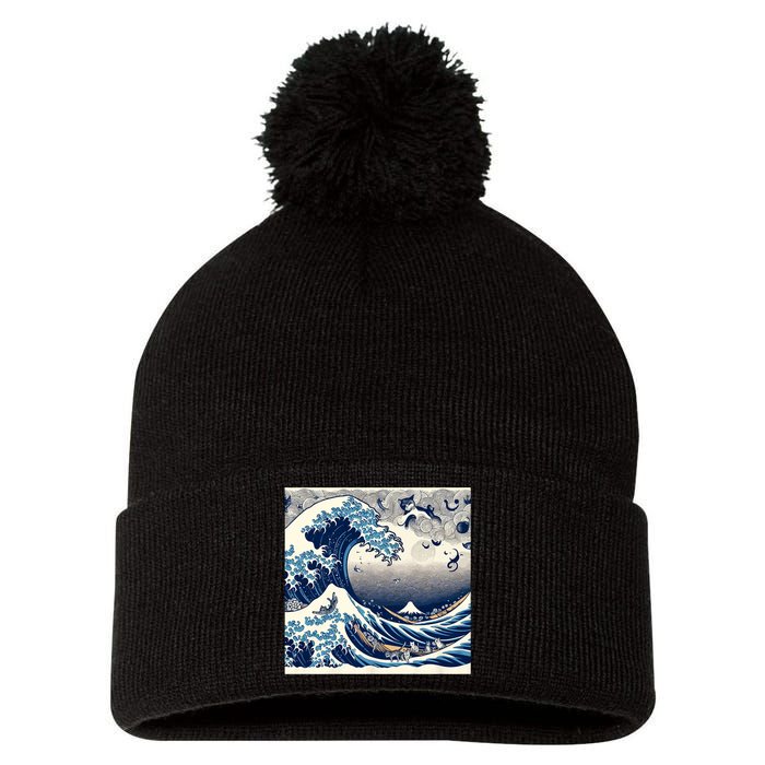 Blue Cats Wave For Kamala Funny Cat Ladies Pom Pom 12in Knit Beanie