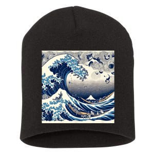 Blue Cats Wave For Kamala Funny Cat Ladies Short Acrylic Beanie