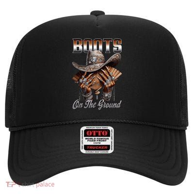 Boot Cowboy Western Cowgirl Linedance High Crown Mesh Back Trucker Hat