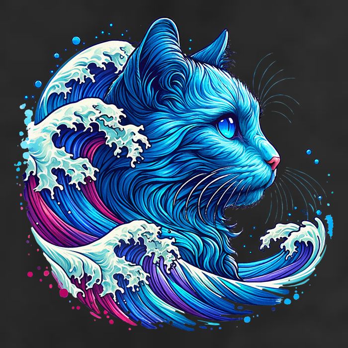 Blue Cat Wave Illustrations Cool Comfort Performance Bucket Hat