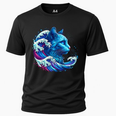 Blue Cat Wave Illustrations Cooling Performance Crew T-Shirt