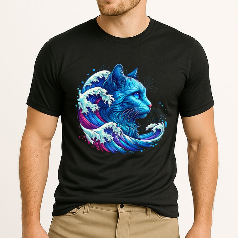 Blue Cat Wave Illustrations Performance Shirt