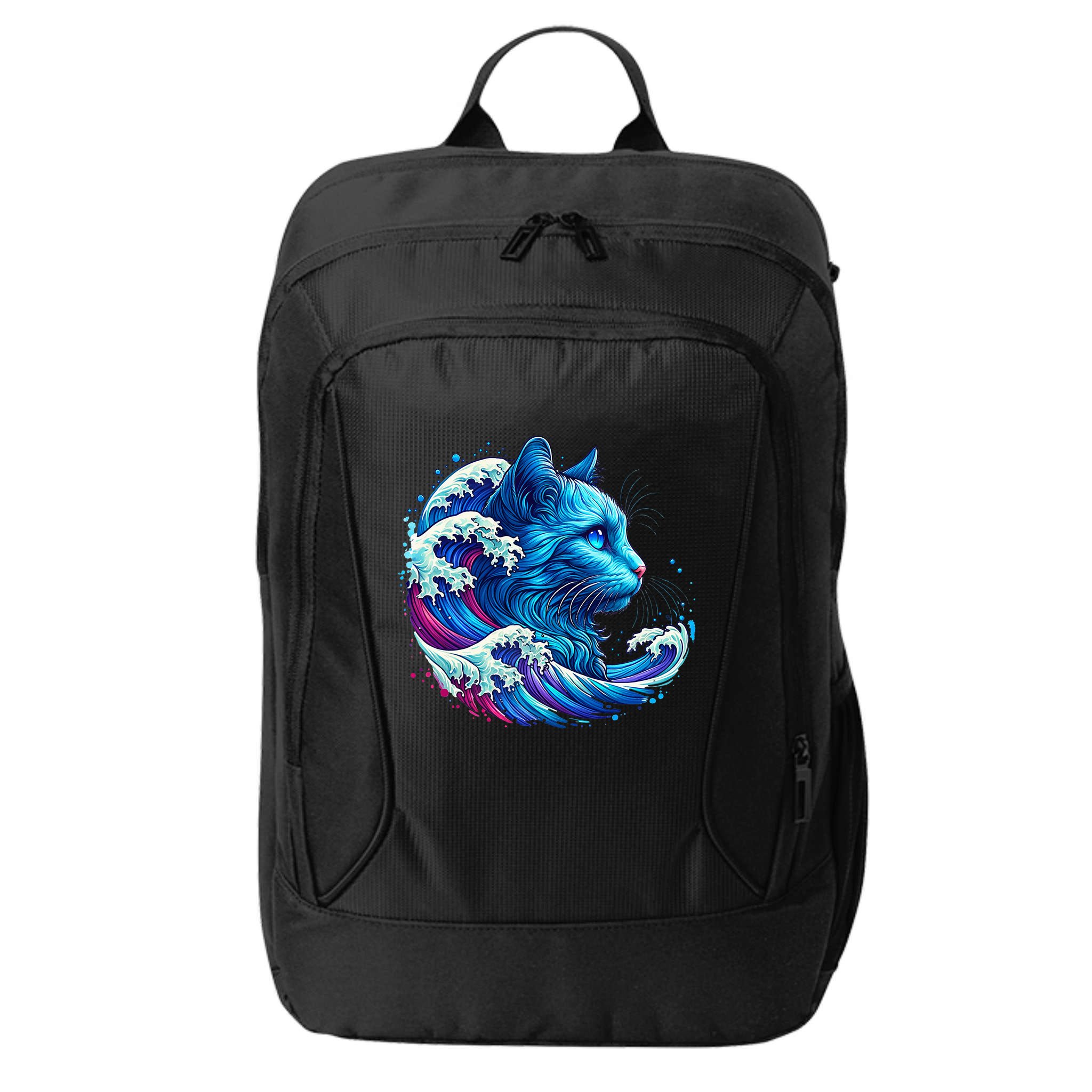 Blue Cat Wave Illustrations City Backpack