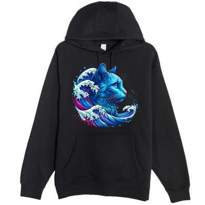 Blue Cat Wave Illustrations Premium Pullover Hoodie