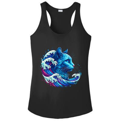 Blue Cat Wave Illustrations Ladies PosiCharge Competitor Racerback Tank