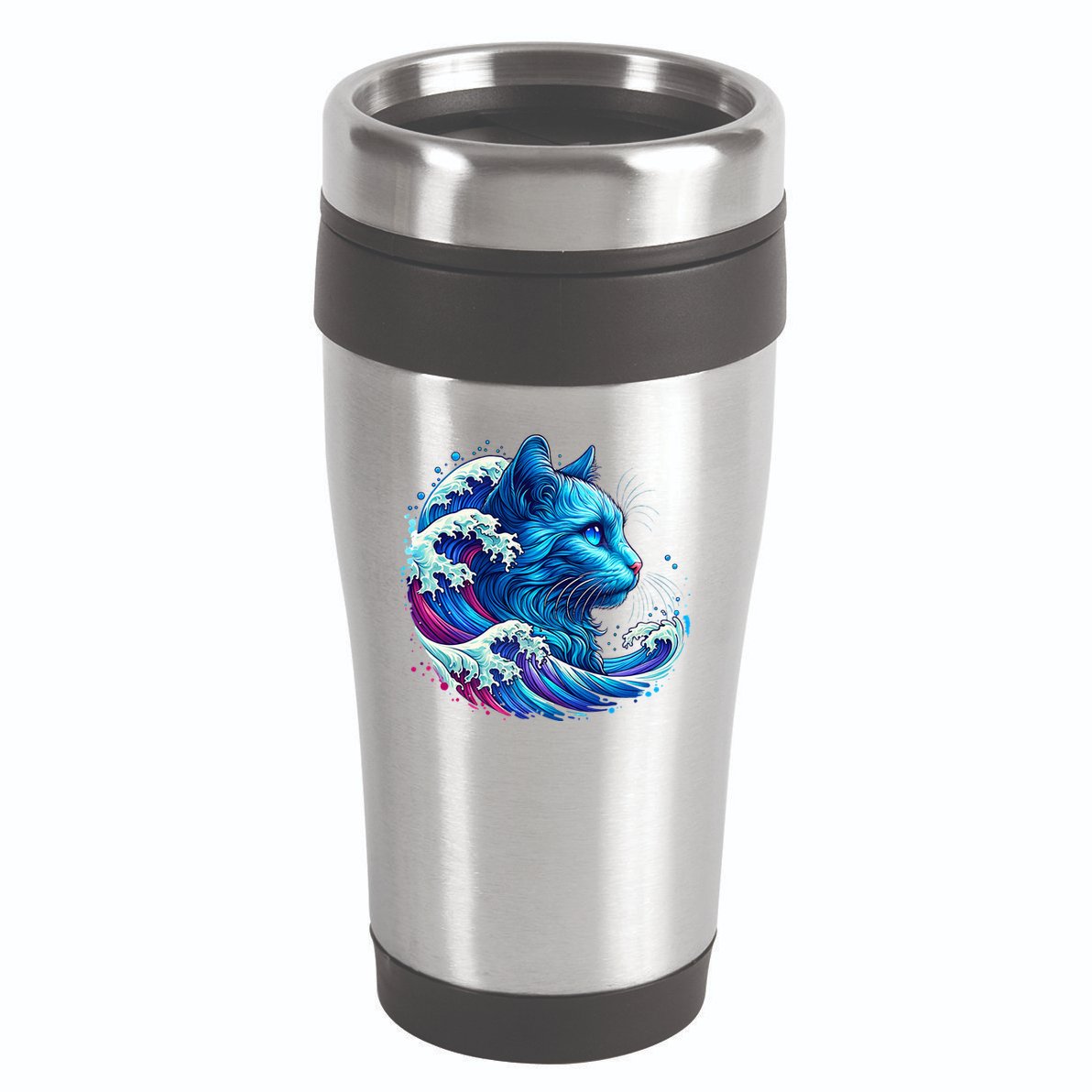 Blue Cat Wave Illustrations 16oz Travel Tumbler