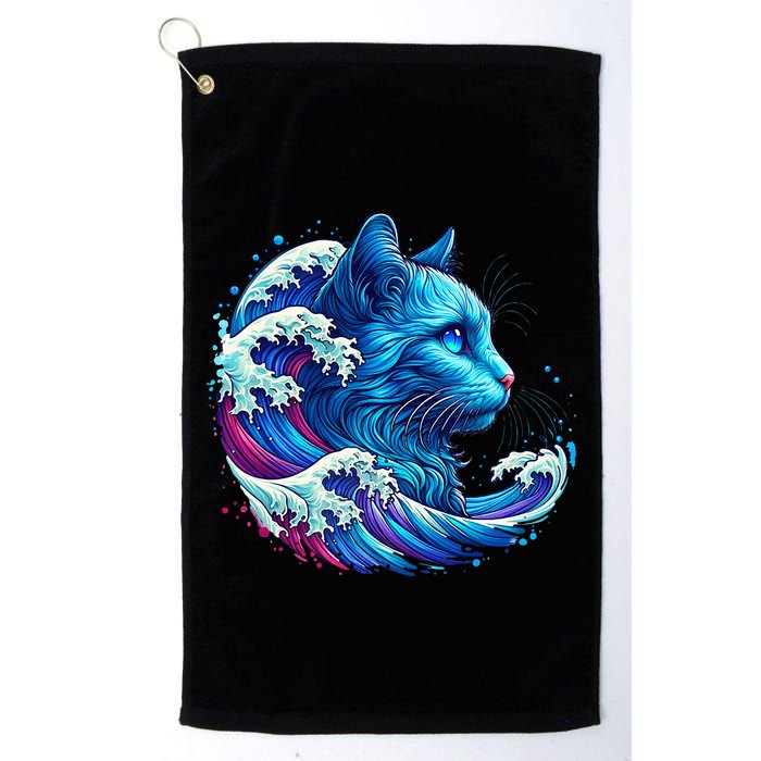Blue Cat Wave Illustrations Golf Towel
