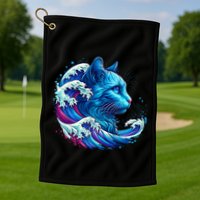 Blue Cat Wave Illustrations Golf Towel