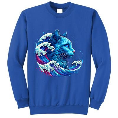 Blue Cat Wave Illustrations Sweatshirt