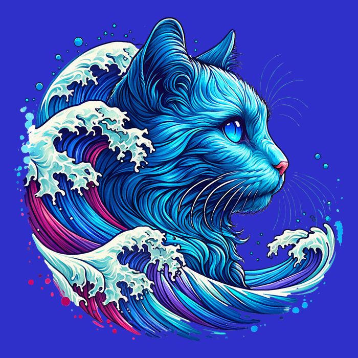 Blue Cat Wave Illustrations Bag
