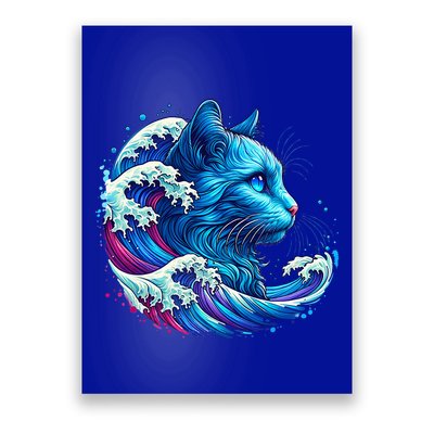 Blue Cat Wave Illustrations Poster