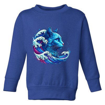 Blue Cat Wave Illustrations Toddler Sweatshirt