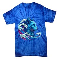 Blue Cat Wave Illustrations Tie-Dye T-Shirt
