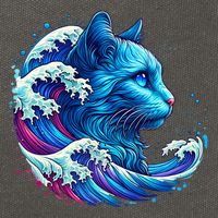 Blue Cat Wave Illustrations Cotton Canvas Backpack